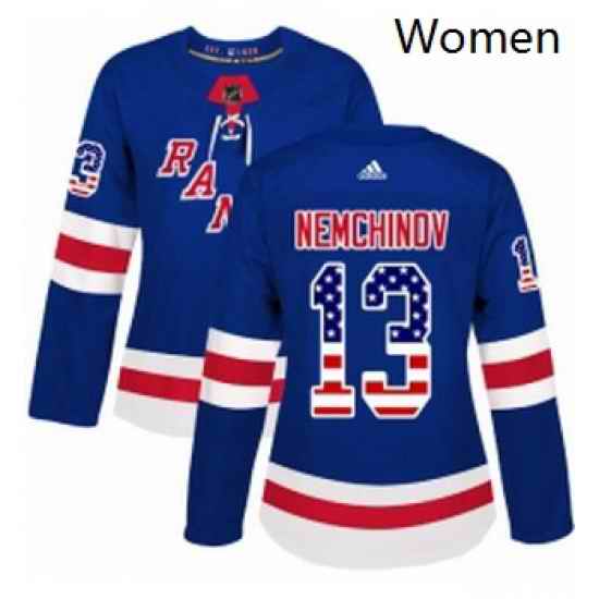 Womens Adidas New York Rangers 13 Sergei Nemchinov Authentic Royal Blue USA Flag Fashion NHL Jersey